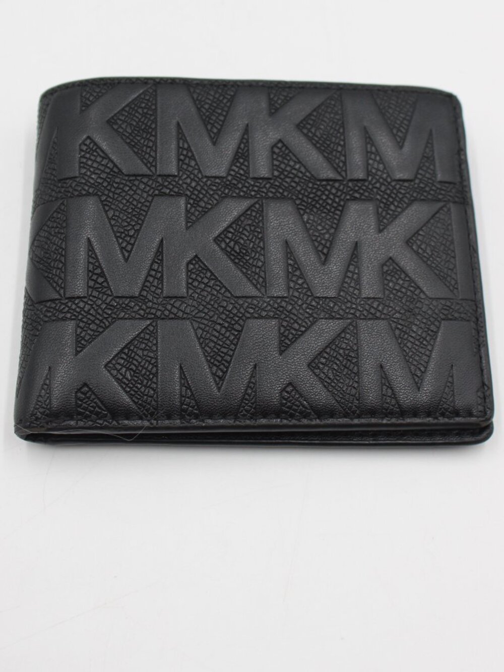 Michael Kors Bifold Embossed MK Logo Black Wallet Billfold 6 Card Slots